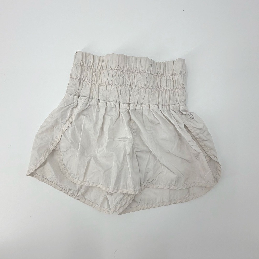 FP Movement The Way Home Shorts Beige High Rise Smocked Running Womens Small‎